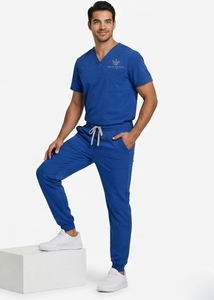 Ensemble de blouses d'infirmière 2 pièces pour hommes, uniforme médical, hauts à manches courtes, pantalons ajustés, 100% polyester, ensemble de blouses pour personnel médical - Product Image 3
