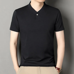 Camiseta de Verano 2026 Estilo Coreano para Hombre, Formal, Elegante, con Cuello en V, Tejida, 100% Algodón, Manga Corta, Versátil - Product Image 5