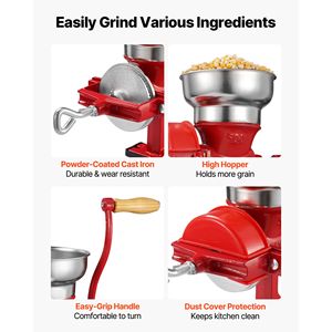 Mulino per Grano in Ghisa Resistente, Macina Cereali Manuale con Tramoggia Bassa, Morsetto da Tavolo Stabile, Macinino per Mais a Manovella - Product Image 6