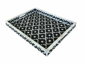 Plateau de service rectangulaire de luxe en os incrusté fait main, poli, décoratif floral pour anniversaire - Product Image 3
