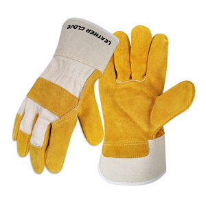 Gants de travail en cuir jaune, longueur poignet, avec manchette élastique, pour usage extérieur en hiver, style uni - Product Image 2