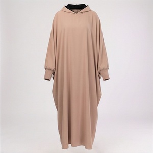 Vestido Islámico Premium Modesto con Capucha, de una Pieza, Deportivo, con Bolsillo Canguro, Corte Holgado, para Uso Diario, Oración, Verano, Diseño Sólido - Product Image 1