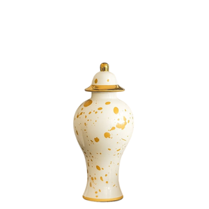 Ensemble de pots à gingembre en métal émaillé marbre blanc, pot de temple de luxe avec couvercle doré, urne de table, vase, centre de table - Product Image 5