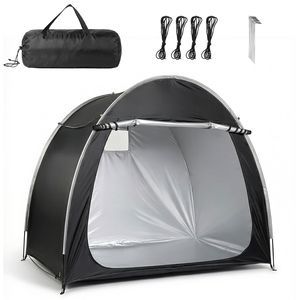 Capanno per biciclette 6.8x4.9FT in Oxford 210D PU argentato con telaio in fibra di vetro nero, doppie porte ad arco nere, per giardino/cortile - Product Image 1