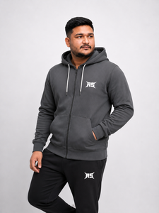 Men's Full-Zip Fleece Hoodie with Silk Screen Printed Custom Logo Breathable Cotton-Polyester <b>Fabric</b> Casual Sportswear - Product Image 1