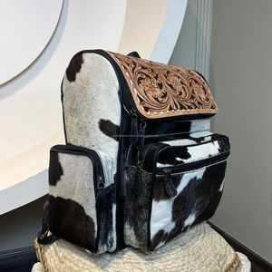 Nouveau sac à couches de voyage multifonction en cuir repoussé à la main sac à dos pour femmes en cuir de vachette Floral grande capacité sac à dos à la mode - Product Image 3