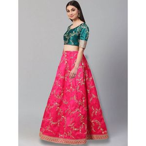 Merveilleux vêtements de mariage en soie d'art rose Lehenga Choli robes de soirée brodées - Product Image 2