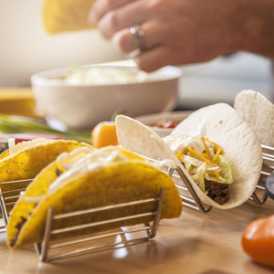 New Arrival Kitchenware Supplies Double Sauce Dish <b>Taco</b> <b>Stand</b> with Stainless Steel <b>Taco</b> Shell Holders Plate Type - Product Image 5