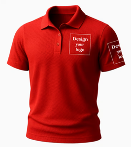 Logo personnalisé sur le devant, chemise rouge pour homme, manches courtes, coupe classique, vêtements décontractés, impression sérigraphique, tissu tricoté, 100% coton - Product Image 2