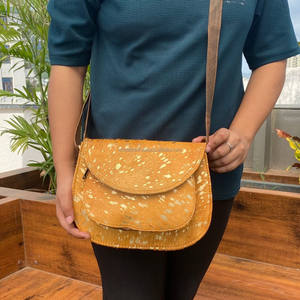 กระเป๋าสะพายข้างหนังแท้แฟชั่นสไตล์ตะวันตกออกแบบได้เองสำหรับผู้หญิงกระเป๋าถือหนังวัวสีทองโลหะ - Product Image 3