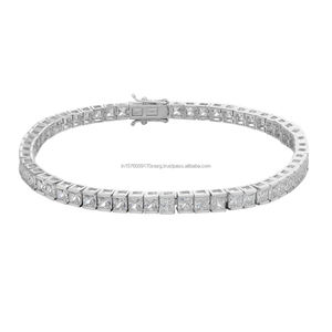 Hip Hop Jewelry Princess Cut Iecd Out VVS Moissanite Diamond in 925 Sterling Silver Tennis Chain Bracelets for <b>Men</b> - Product Image 1