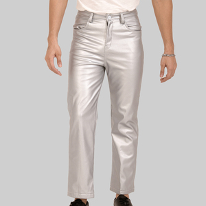 Overol Unisex Plateado con Recubrimiento de PU, Corte Recto, Cintura Alta Elástica, Bolsillos Laterales, Lona de Peso Medio, Estilo Invernal, Transpirable - Product Image 1