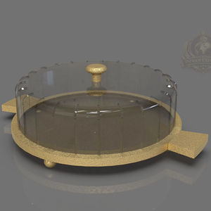 ฐานวางขนมรูปพระจันทร์เสี้ยวทรงกลม ทำจากสแตนเลสสีทองและกระจก เป็นมิตรกับสิ่งแวดล้อม เหมาะสำหรับเทศกาลรอมฎอนและอีด พร้อมฝาครอบแบบโดม ใช้กับเครื่องล้างจานได้ - Product Image 1