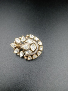 brooch in polki stone with <b>gold</b> plated in silver 925 jewelry for wedding handmade brooch for unisex party wear brooch for gift - Product Image 3