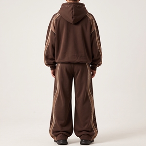 Conjunto Deportivo para Mujer, Sudadera Oversize Color Chocolate con Adornos de Diamantes de Imitación y Pantalones Anchos, Fabricante Mayorista Personalizado - Product Image 2