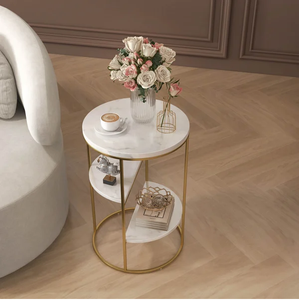 Innovative Design Furniture Marble Top 3 tier <b>Side</b> <b>Tables</b> <b>Gold</b> Plated Metal End <b>Table</b> for Living Room, Drawing Room, Office - Product Image 1