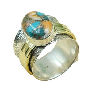 Natural Oyster Copper Turquoise <b>Ring</b> Handmade 925 Sterling Silver And Brass <b>Statement</b> <b>Ring</b> Boho Artisan GemstoneJewelry herwomen - Product Image 1