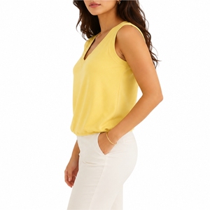 Camiseta sin mangas con cuello en V personalizada para mujer, elegante, suave, transpirable, informal, ligera, para verano. - Product Image 3