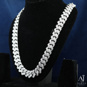 AARVA JEWELS Men's Rhodium Plated 925 Silver Moissanite Engagement Spike <b>Statement</b> <b>Necklace</b> Link Chain Hiphop Geometric Everyday - Product Image 2