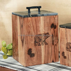 Buy Standard Storage Food Container <b>Decorative</b> <b>Items</b> Use <b>for</b> Home <b>Kitchen</b> Wood Made Canister and Tools Storage & Organization - Product Image 4