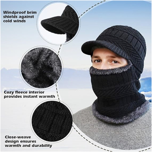 Gorro de Punto Térmico Personalizado para Invierno con Visera, Forro Polar, Pasamontañas, Máscara Facial Completa, Gorro Cortavientos y Calentador de Cuello - Product Image 3