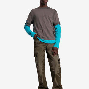High Quality Men's Streetwear Layered T-<b>Shirt</b> Oversized <b>Patchwork</b> Long Sleeve Cotton Hip Hop Casual Tee Custom Logo Wholesale - Product Image 5