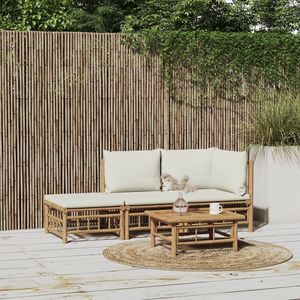 Ensemble de salon de jardin en bambou 100% polyester blanc crème - Product Image 1