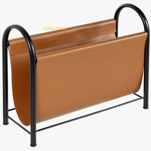 Tan Leather Magazine Holder Magazine Rack With Gold Metal <b>Frame</b> Mid Century Caramel Leatherette Mail Sorter Letter Holder Rack - Product Image 5