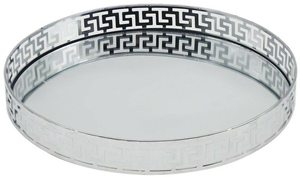 Ornate Modern Round Layered Vanity Serving <b>Tray</b> Metal-Glass Flower Patterned <b>Mirror</b> Custom Design Elegant Accent for Home Office - Product Image 2