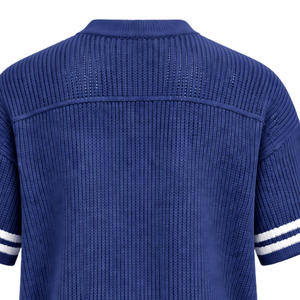 เสื้อเจอร์ซีย์คอวีสีน้ำเงินกรมท่า แบบถักลายทาง แขนสั้น ระบายอากาศได้ดี ทรงโอเวอร์ไซส์ สวมใส่สบาย เหมาะสำหรับทีมกีฬาและเป็นชุดยูนิฟอร์ม - Product Image 4