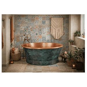 Baignoire autoportante en cuivre patiné vert de luxe, finition antique artisanale, durable, écologique, portable, ronde, élégante, pour hôtel. - Product Image 1