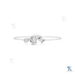 Lab Grown Diamond Three Stone Multi-Cut Filled Oval Cut Chain Bracelet 14K 18K <b>Solid</b> <b>Gold</b> Fine Unisex Luxury Jewelry - Product Image 1