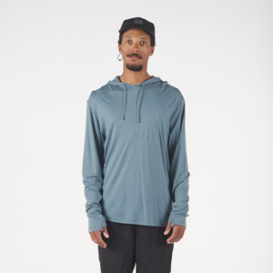 Camiseta Ligera con Capucha para Hombre, Manga Larga, Azul Sólido, Secado Rápido, Corte Casual, Poliéster, Ropa de Verano - Product Image 1