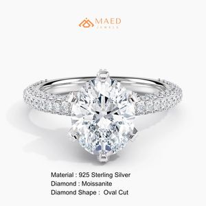 925 Silver Oval Cut Pave Moissanite <b>Ring</b> for Women Luxury Engagement Wedding Anniversary Gift Jewelry - Product Image 6