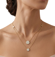 Collier en or massif 10K/14K/18K double couche avec disque de diamant de laboratoire, bijou rond en diamant de laboratoire, collier de mariage, cadeau d'anniversaire