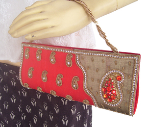 Stylish Red Envelope <b>Clutch</b> With Gold Buttons And Zipper Closure For Evening Party - Product Image 4