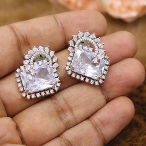 14K Gold Plated Asscher Cut <b>Stud</b> <b>Earrings</b> Rhinestone Lock Design Women Wedding Classic Jewelry Collections STUNNING SPARKLES IGI - Product Image 1