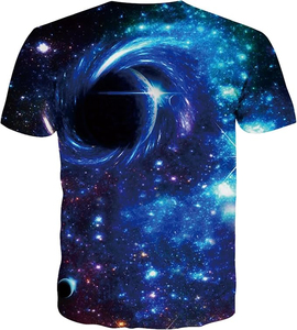 Camiseta de Manga Corta para Hombre con Estampado de Galaxia, Cuello Redondo, Corte Regular, Tejido de Punto, 100% Poliéster, Transpirable, Estilo Casual - Product Image 1