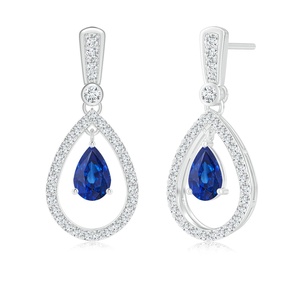 Natural Blue Sapphire Diamond Teardrop <b>Earrings</b> 14Kt White Gold Pear Gemstone Halo Drop Dangle <b>Earrings</b> Wholesale - Product Image 6