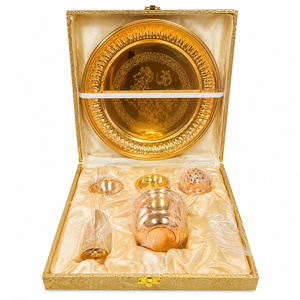IMPERIAL BRASS STORE Ensemble de thali de prière en laiton doré plaqué argent de haute qualité, fait main, moderne, avec porte-encens et bols pour mariage - Product Image 6