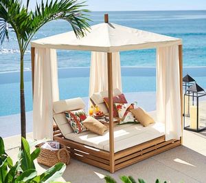 Sillón Cama de Madera para Exteriores con Toldo y Cortina, para Patio, Piscina, Resort o Playa - Product Image 1