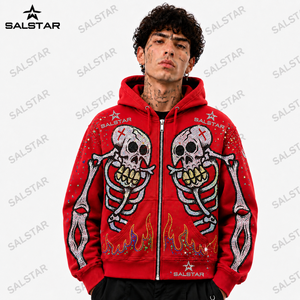 Men's <b>Gothic</b> Skeleton Graphic Red Hoodie <b>Jacket</b> Custom Printed Zip Up Hoodie Streetwear Casual Fashion Hooded <b>Jacket</b> - Product Image 2