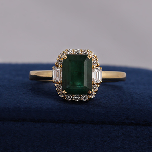 2 Carat Green Emerald Halo Engagement <b>Ring</b> 14K Gold Emerald Cut Gemstone Diamond <b>Ring</b> for Women - Product Image 1