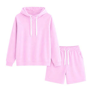 Ensemble de survêtement décontracté deux pièces en coton respirant pour femme, avec sweat à capuche et short, idéal pour l'entraînement et le sport, en maille respirante - Product Image 6