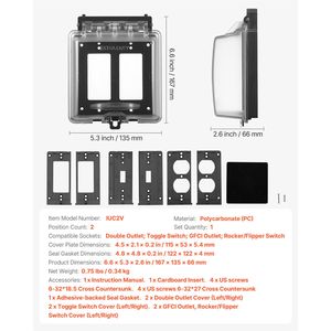 Copertura per Presa Elettrica Esterna a 2 Vie Resistente alle Intemperie, in Materiale PC ad Alta Resistenza, Bloccabile, 12-in-1, per Coperture di Illuminazione - Product Image 3