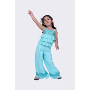 Conjunto de Dos Piezas para Mujer, Top Sin Mangas y Pantalones Palazzo, Bordado en Toda la Prenda, Color Verde Mar, Talla XL - Pedido Mínimo 2 Piezas - Product Image 4