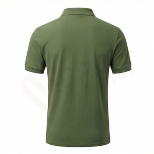 Polo à manches courtes pour homme, vert olive, tricoté, uni, décontracté, coupe classique, boutons - Product Image 2