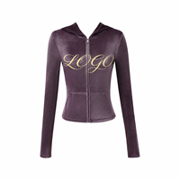 Ensemble de survêtement décontracté en velours pour femme, style Y2K personnalisé, de haute qualité, avec sweat à capuche zippé et pantalon évasé, 2 pièces, tenue de détente en velours