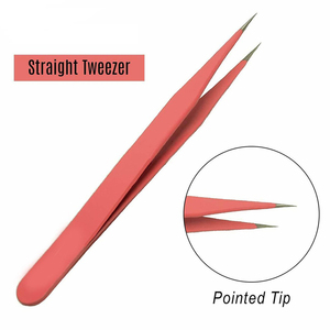 Nouvelle pince à épiler professionnelle pour extensions de cils, couleur rose foncé, avec pointe dorée claire à 90 degrés. - Product Image 4