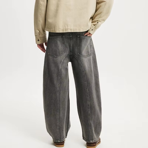 Jean baggy vintage délavé pour homme, coupe large, avec coutures courbées, en denim, style streetwear, coupe ample, bleu, modèle Scimitar - Product Image 4